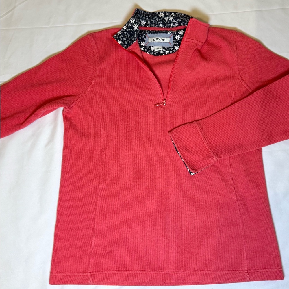 Orvis Coral Quarter-Zip with Floral Collar